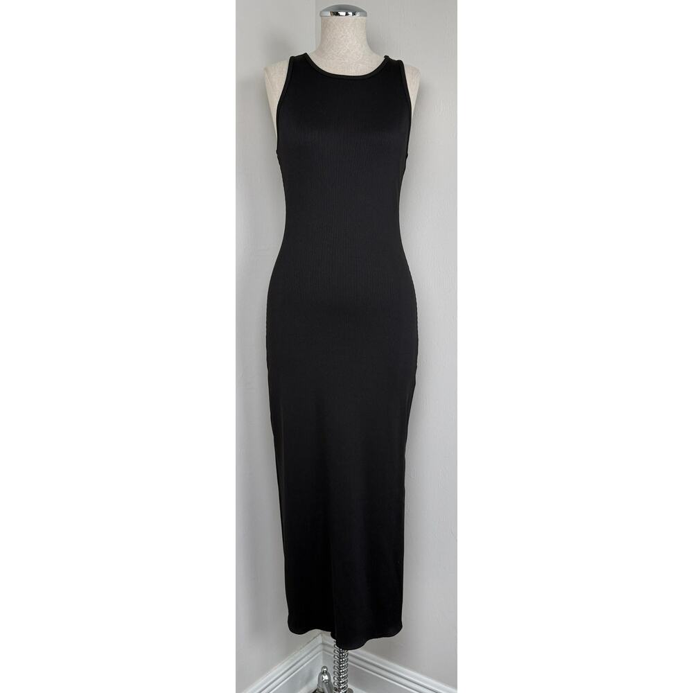 WHBM FORME Rib Bodycon Midi Dress Black Sleeveless Racerback Minimalist Size S